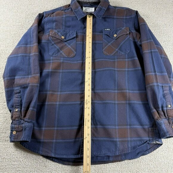 Jetty Marine Supply Co. Plaid Flannel Button Up Shirt Blue Brown Men’s Size L - Picture 4 of 8